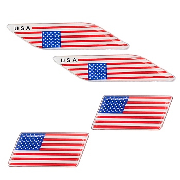 Zinc Alloy High-temperature Baking Car Stickers, DIY Car Decorations, Flag of the United States Pattern, Parallelogram, Platinum, 33.5x73.5x2.5mm