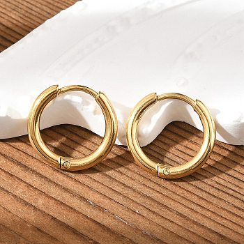 Ion Plating(IP) 304 Stainless Steel Huggie Hoop Earrings, Hypoallergenic Earrings, with 316 Surgical Stainless Steel Pin, Real 18K Gold Plated, 12 Gauge, 14x2mm, Pin: 1mm, Inner Diameter: 10mm