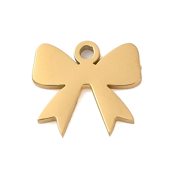 304 Stainless Steel Charms, Laser Cut, Bowknot Charm, Real 18K Gold Plated, 9x9.5x1mm, Hole: 1.2mm