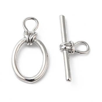Brass Toggle Clasps, Oval, Real Platinum Plated, Oval: 19x10x3mm, Hole: 3.5x3mm, Bar: 20.5x8.5x3mm, Hole: 4x2.5mm