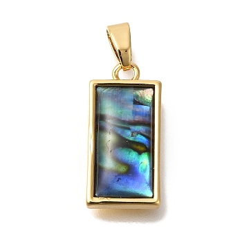 Brass Pendants, with Paua Shell, Rectangle, Real 18K Gold Plated, 18.5x9x4mm, Hole: 5x2.5mm