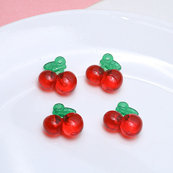 Transparent Resin Imitation Fruit Pendants, Cherry Charms, Red, 19x19mm