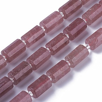 Natural Strawberry Quartz Beads Strands, Faceted, Column, 15.5~17x9.5~10mm, Hole: 1.2mm, about 21pcs/strand, 15.3 inch(39cm)