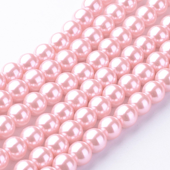 Baking Painted Pearlized Glass Pearl Round Bead Strands, Pink, 10~11mm, Hole: 1.5mm, about 85pcs/strand, 31.4 inch1.5mm