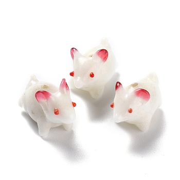 Handmade Lampwork Beads, Bumpy, Rabbit, White, 21~23x10~12x14~17mm, Hole: 1.6~2mm, about 30pcs/strand, 13.78 inch(35cm)