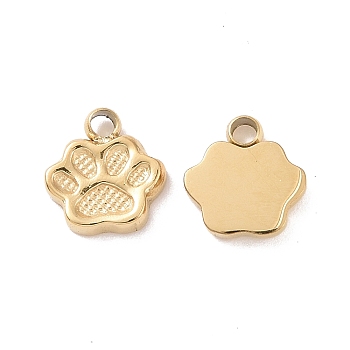 304 Stainless Steel Charms, Paw Prints, Real 18K Gold Plated, 6.5x6x1mm, Hole: 1mm