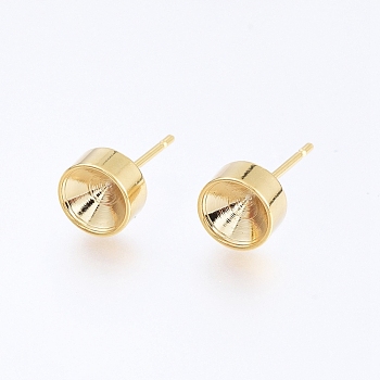 304 Stainless Steel Stud Earring Settings, for Pointed Back Rhinestone, Golden, Fit for 6mm Rhinestone, 14.5x7mm, Pin: 0.8mm