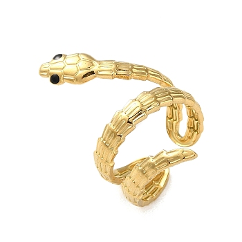 304 Stainless Steel Enamel Cuff Rings, Snake, Real 18K Gold Plated, Adjustable