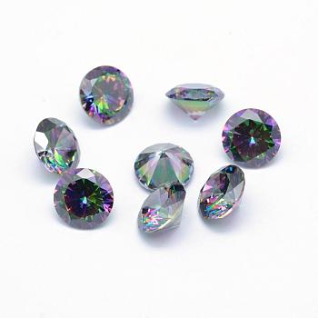 Cubic Zirconia Pointed Back Cabochons, Grade A, Faceted, Diamond, Colorful, 8x4.6mm