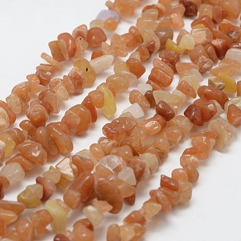 Natural Red Aventurine Beads Strands, Chip, Salmon, 3~5x7~13x2~4mm, Hole: 0.4mm, about 31.5 inch(80cm)