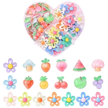 80Pcs 2 Styles Transparent Resin Cabochons Sets, Flower & Fruit, Mixed Shapes, Mixed Color, 17.5~30x15.5~29x6~7.8mm, 40pcs/style