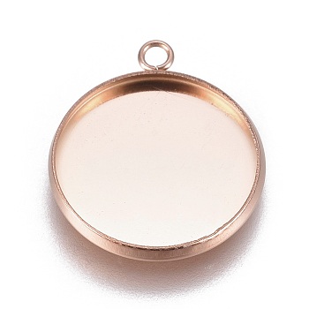 Ion Plating(IP) 304 Stainless Steel Pendant Cabochon Settings, Plain Edge Bezel Cups, Flat Round, Rose Gold, Tray: 16mm, 20.5x17.5x2mm, Hole: 1.8mm