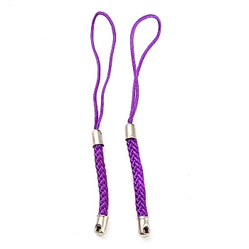 Polyester Cord Mobile Straps, with Platinum Plated Iron Findings, Dark Violet, 8~9cm