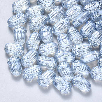 Transparent Spray Painted Glass Beads, Pakchoi, Light Steel Blue, 11x7.5x5.5mm, Hole: 1mm