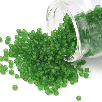 8/0 Frosted Round Glass Seed Beads, Green, Size: about 3mm in diameter, hole:1mm, about 1101pcs/50g