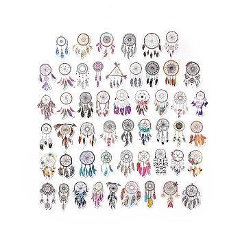 50Pcs 50 Styles PET Stickers Sets, Waterproof Adhesive Decals for DIY Scrapbooking, Photo Album Decoration, Woven Net/Web with Feather, 65~73x29~61x0.1mm, 1pc/style