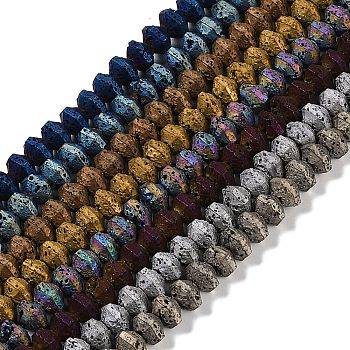 Electroplated Natural Lava Rock Beads Strands, Rondelle, Saucer Beads, Mixed Color, 6x4mm, Hole: 1mm, about 94pcs/strand, 15.94''(40.5cm)