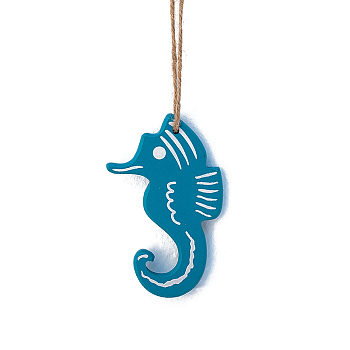 Ocean Theme Wooden Pendant Decorations, Nautical Wall Decoration, Sea Horse Pattern, 120x73mm