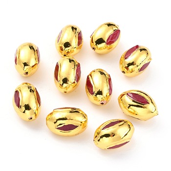 Natural Quartz Beads, with Golden Brass Edge, Dyed, Oval, Red, 15.5~16x11.5~12mm, Hole: 0.8mm