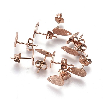 Ion Plating(IP) 304 Stainless Steel Stud Earring Findings, Textured, Teardrop, Rose Gold, 10x6x0.7mm, Hole: 1.2mm, Pin: 0.7mm