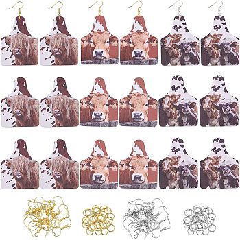 Olycraft DIY Rectangle with Cattle Drop Earrings Making Kit, Including Imitation Leather Big Pendants, Iron Earring Hooks & Jump Rings, Mixed Color, Pendants: 60x45x2mm, Hole: 1.6mm, 18pcs/box