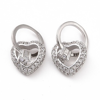 Brass Micro Pave Clear Cubic Zirconia Pendants, Heart with Ring Charms, Platinum, 17mm, Hole: 8mm
