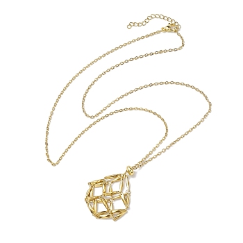 Crystal Stone Cage Pendant Necklaces, with Brass Slider, 304 Stainless Steel Cable Chain Necklaces, Golden, 23.46 inch(59.6cm)