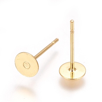 304 Stainless Steel Stud Earrings Findings, Flat Round, Golden, 12x5mm, Pin: 0.6mm