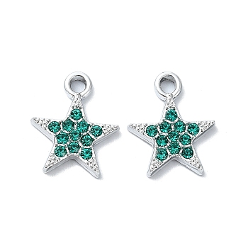 Alloy Rhinestone Pendants, Star, Emerald, 15.5x12.5x2mm, Hole: 2mm