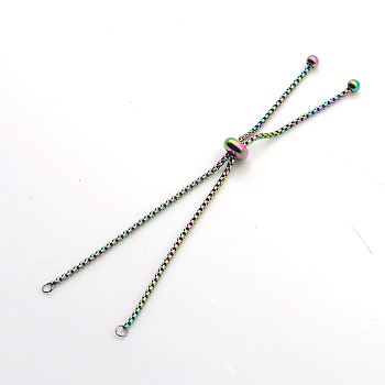 Adjustable Ion Plating(IP) 201 Stainless Steel Slider Bracelets Making, Box Chain Bolo Bracelets Making, Rainbow Color, Single Chain Length: about 11.5cm