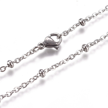 Non-Tarnish 304 Stainless Steel Cable Chains/Satellite Chains Necklaces, with Rondelle Beads and Lobster Claw Clasps, Stainless Steel Color, 19.7 inch(50cm), 2mm