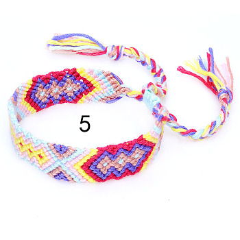 Cotton Braided Rhombus Pattern Cord Bracelet, Ethnic Tribal Adjustable Brazilian Bracelet for Women, Medium Violet Red, 5-7/8~14-1/8 inch(15~36cm)
