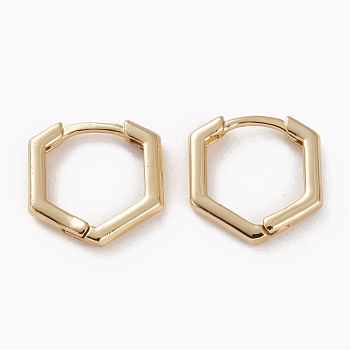 Brass Huggie Hoop Earrings, Long-Lasting Plated, Polygon, Golden, 14x13.5x2mm, Pin: 1mm