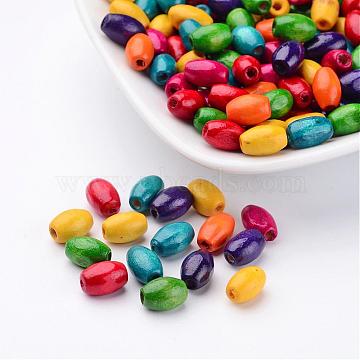 Lead Free Oval Natural Wood Beads, Egg Shaped Rugby Wood Beads, Dyed, 5x8mm, hole: 2mm(X-TB096Y)