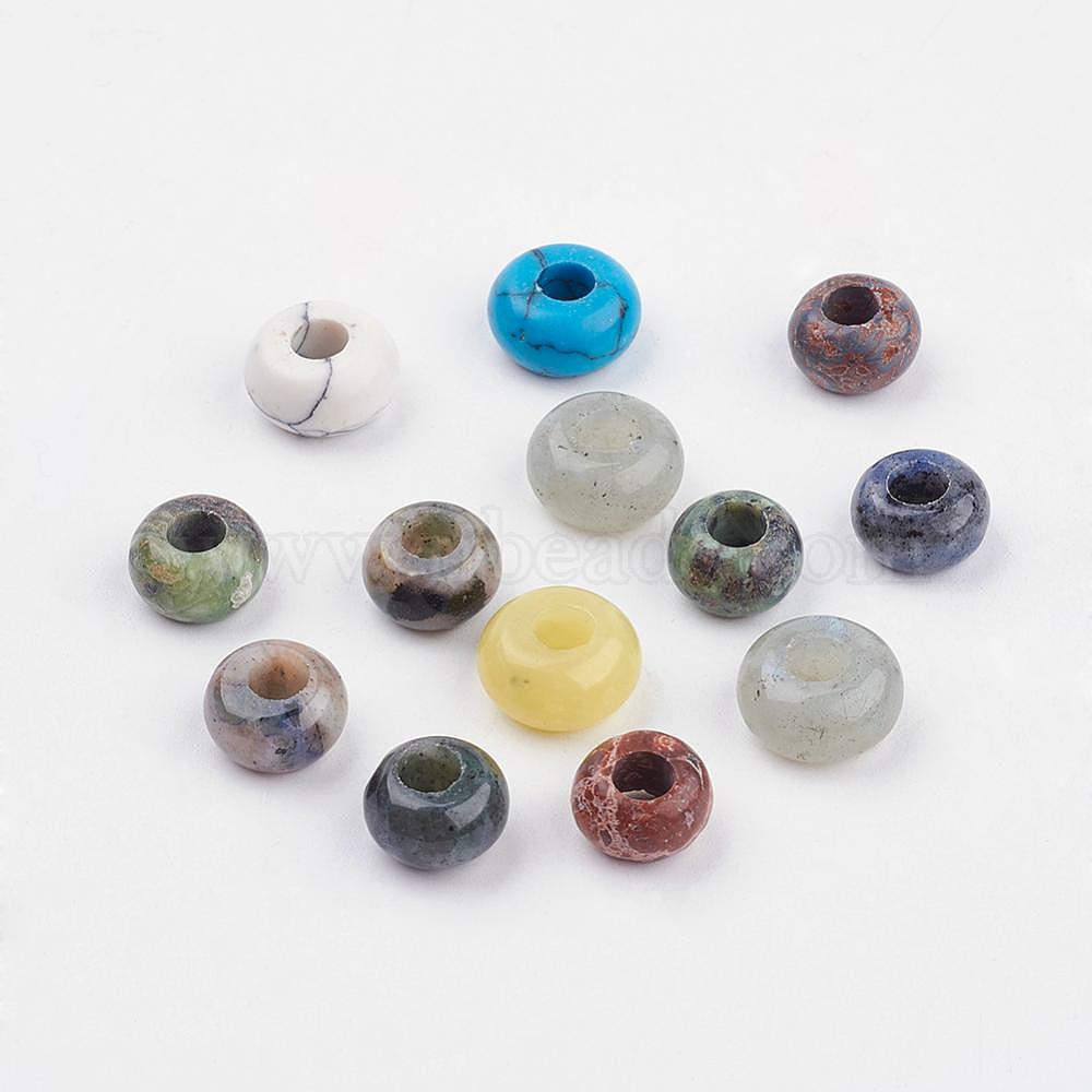 30 pcs Mix European Big Large Hole Natural Gemstone Beads Charms Rondelle 14x8mm 