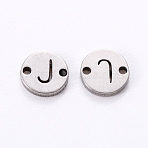 Tarnish Resistant 201 Stainless Steel Links, Laser Cut, Flat Round with Letter, Letter.J, 6x6x1mm, Hole: 0.8mm(STAS-R112-01J)