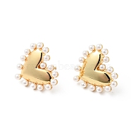 Rack Plating Brass with Acrylic Beads Stud Earrings for Women, Cadmium Free & Lead Free, Heart, Real 18K Gold Plated, 18.5x21mm, Pin: 0.8mm(EJEW-G311-06G)