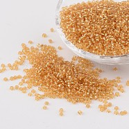 12/0 Glass Seed Beads, Silver Lined Round Hole, Round, Pale Goldenrod, 2mm, Hole: 1mm, about 3306pcs/50g(X-SEED-A005-2mm-22)