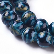 Handmade Gold Sand Lampwork Beads Strands, Round, Prussian Blue, 10mm, Hole: 1.2mm, about 40pcs/Strand, 15.35 inch(39cm)(X-LAMP-D179-04D-10MM)