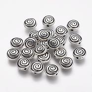 Tibetan Style Alloy Flat Round Carved Vortex Beads, Cadmium Free & Lead Free, Antique Silver, 8x4mm, Hole: 1.5mm(X-TIBEB-5437-AS-LF)
