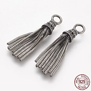 Thailand 925 Sterling Silver Pendants, Tassel, Antique Silver, 23.5x4.5mm, Hole: 2.5mm(STER-G014-04A)