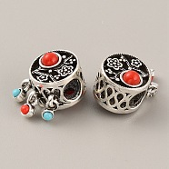 Tibetan Style Alloy European Dangle Charms, Large Hole Pendants, with Synthetic Turquoise Beads, Flat Round with Plum Blossom Pattern, Antique Silver, 18x11.5x12mm, Hole: 4.8mm(FIND-TAC0001-63)