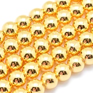 Electroplate Non-magnetic Synthetic Hematite Beads Strands, Grade AAA, Long-Lasting Plated, Round, Golden Plated, 2mm, Hole: 1mm, about 185pcs/strand, 15.7 inch(40cm)(G-L485-01A-G)