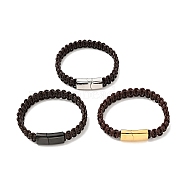 Leather Braided Cord Bracelet with 304 Stainless Steel Magnetic Clasp for Men Women, Mixed Color, 8-5/8 inch(22cm)(BJEW-C021-10)