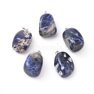 Natural Sodalite Pendants, with Platinum Tone Brass Findings, Nuggets, 23~30x13~22x12~20mm, Hole: 5x3mm(G-k302-B12)