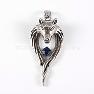 316 Surgical Stainless Steel Sapphire Big Pendants, Wolf, 59x27x15mm, Hole: 8x5mm(STAS-E070-32A)
