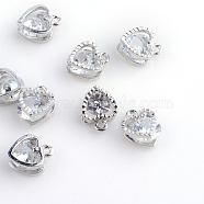 Heart Alloy Charms, with Cubic Zirconia, Platinum, 12x8.5x5mm, Hole: 1mm(X-ZIRC-R007-043A-02)