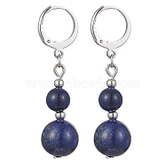 Round Natural Lapis Lazuli Dangle Earrings, 304 Stainless Steel Leverback Earring for Women, 40~41x10~10.5mm(EJEW-JE05536-05)