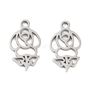 316 Surgical Stainless Steel Pendants, Laser Cut, Flower Charm, Stainless Steel Color, 15x9x1mm, Hole: 1.5mm(STAS-C096-04P)