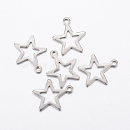304 Stainless Steel Charms, Hollow Star, Stainless Steel Color, 14.5x12.5x0.8mm, Hole: 1.2mm(STAS-L200-47P)